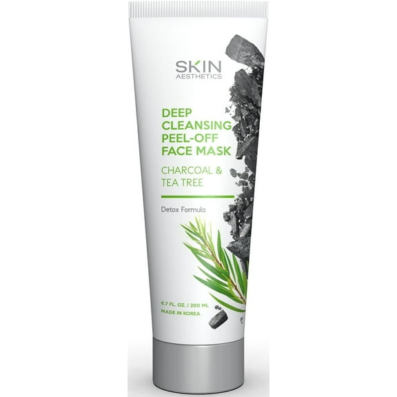 Skin Aesthetics Charcoal & Tea Tree Peel Off Face Mask - Blackhead Remover, Helps Treat Acne, Unclogs Pores, Deep Cleasing Peel Off Mask - Cruelty Free Korean Skincare For All Skin Types - 6.7 Fl. oz.