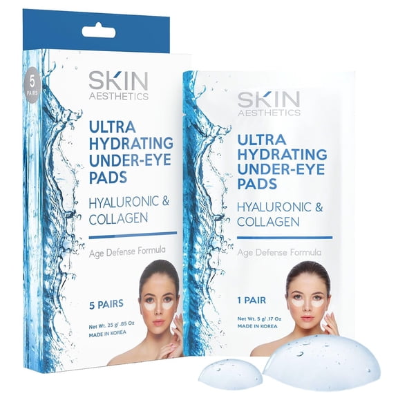 Skin Aesthetics Hyaluronic & Collagen Under Eye Patches - Reduces Puffiness, Eye Bags & Wrinkles, Ultra Hydrating - Dermatologist Tested Korean Skincare - Clean Beauty, Cruelty-Free - 5 Pairs