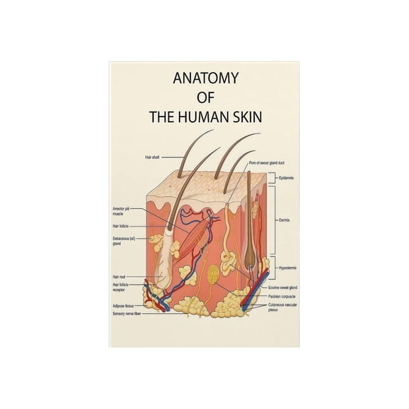 Skin Anatomy Chart Poster Human Skin Diagram for Skincare Training