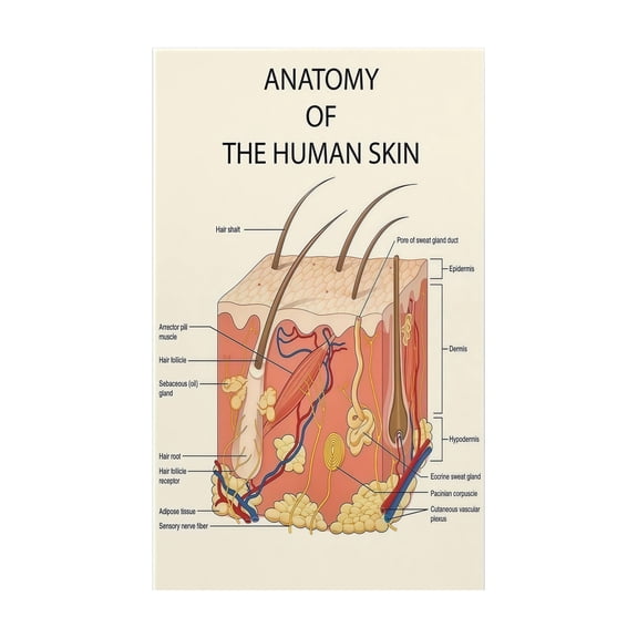 Skin Anatomy Physiology Educational Chart Poster Skincare Knowledge Guide for Esthetics Training Home Office and Aestheticians