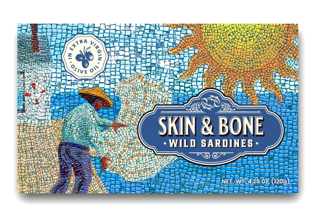 Skin & Bone Wild Caught Portugese Sardines in Extra Virgin Olive Oil, Pack of 12, 4.25oz. Handpacked, Wild Caught