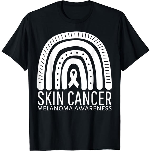 Skin Cancer Melanoma Awareness Month Rainbow Ribbon Black T-Shirt