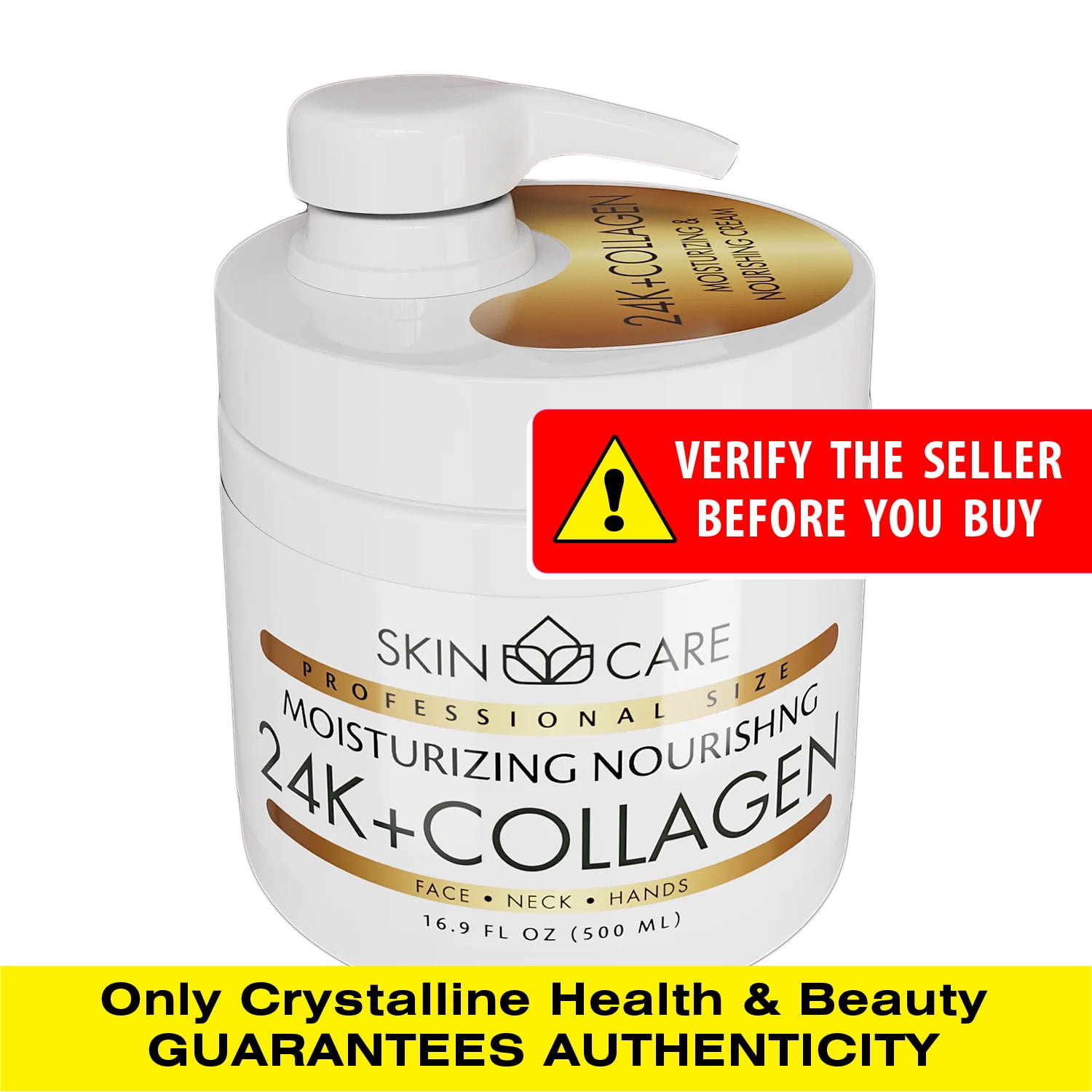 Skin Care 3-in-1 24K Gold & Collagen Moisturizing Cream for Face, Neck and Hands - Delicate and Easily Absorbed Daily Cream for All Skin Types - 16.9 fl. oz.
