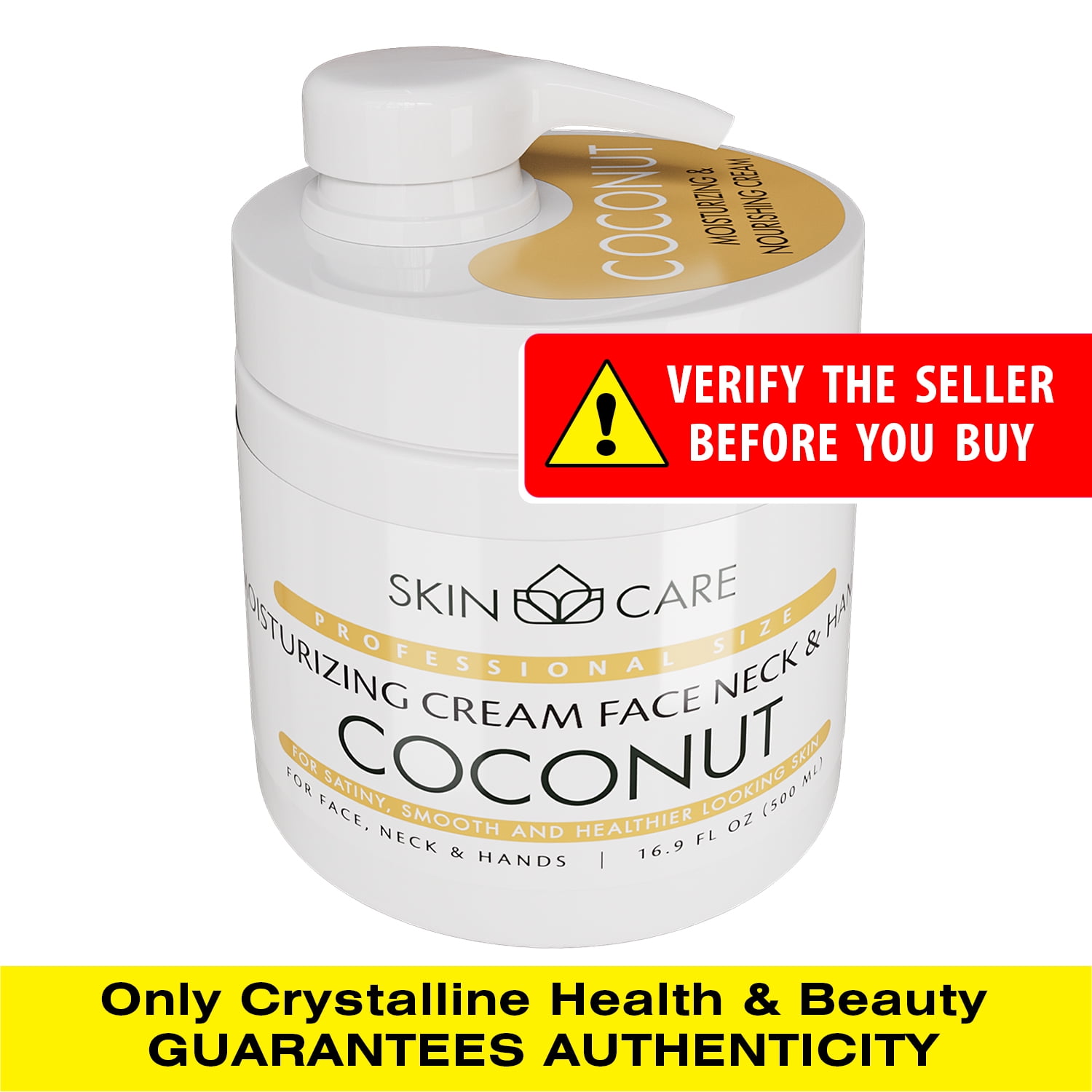 Skin Care 3-in-1 Coconut Oil Moisturizing Cream for Face, Neck and Hands - Delicate and Easily Absorbed Daily Cream for All Skin Types - 16.9 fl. oz.