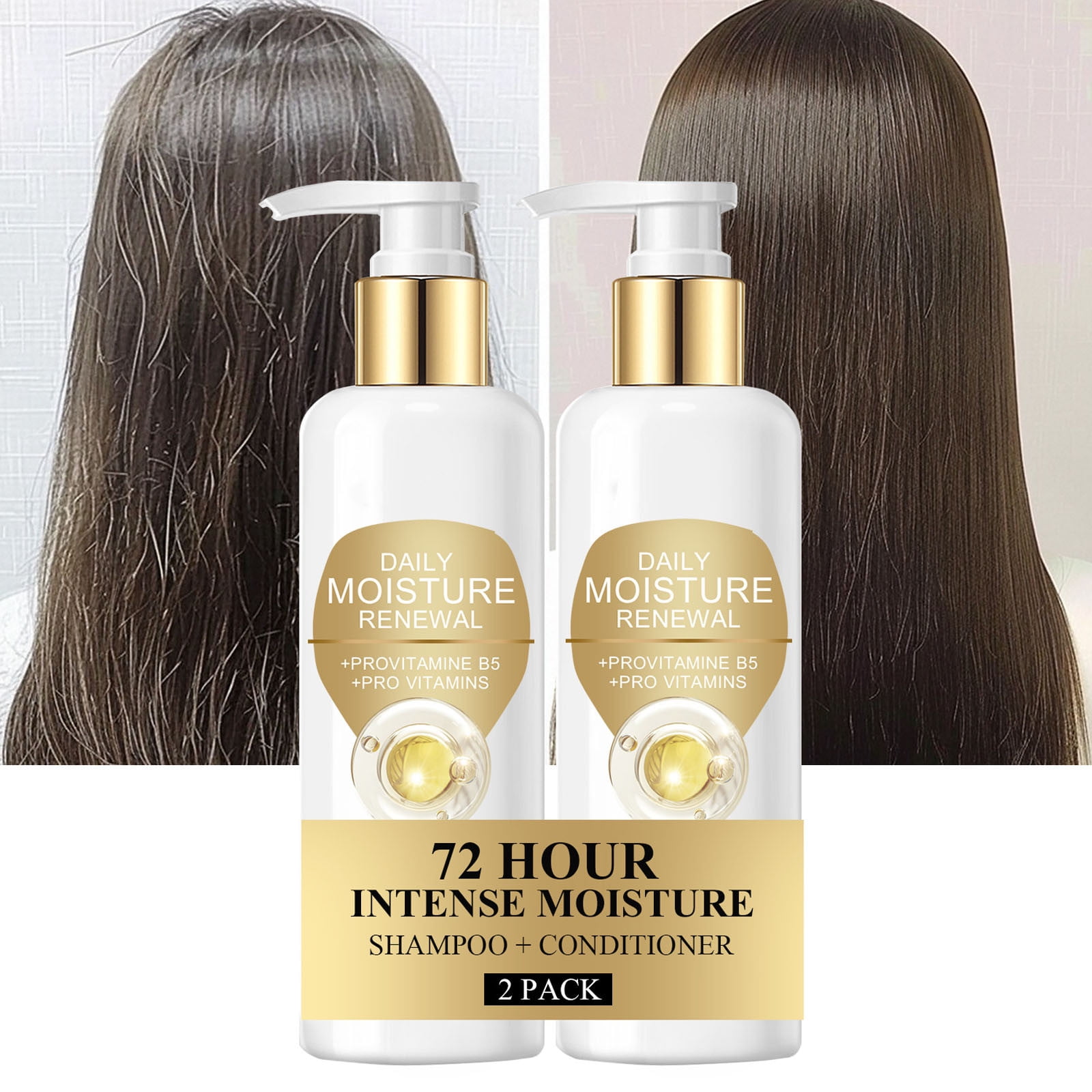 Skin Care Clearance 2-in-1 Shampoo & Conditioner, Daily Moisture Renewal - Pro-V Nutrients for Dry, Color-Treated, Straight to Curly Hair, 72-Hour Hydration & Softness, 2-Pack + Rescue Shot
