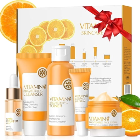 Skin Care Set ,Vitamin C Facial Serum Care Set, 5-In-1 Skincare Gift Set with Cleanser, Toner, Face Serum, Face Cream and Eye Cream, Long-Lasting Moisturizing Skincare Set for Women Men
