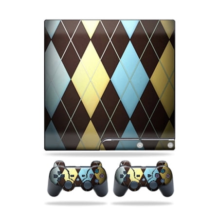 Skin Decal Compatible With Sony Playstation 3 PS3 Slim + 2 controllers Sticker Design Argyle