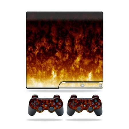 Skin Decal Compatible With Sony Playstation 3 PS3 Slim + 2 controllers Sticker Design Firestorm