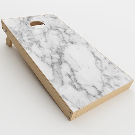 Skin Decal For Cornhole Game Board (2Xpcs.) / Grey And White Marble Panel