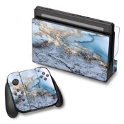 Skin Decal For Nintendo Switch Vinyl Wrap / Blue Gold Grey Marble Pattern Clouds