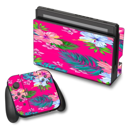 Skin Decal For Nintendo Switch Vinyl Wrap / Pink Neon Hibiscus Flowers