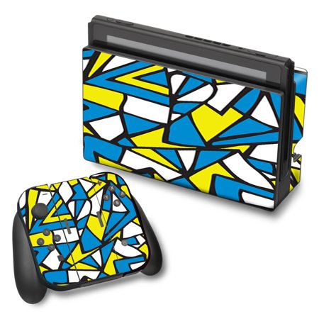 Skin Decal For Nintendo Switch Vinyl Wrap / Stained Glass Abstract Blue Yellow