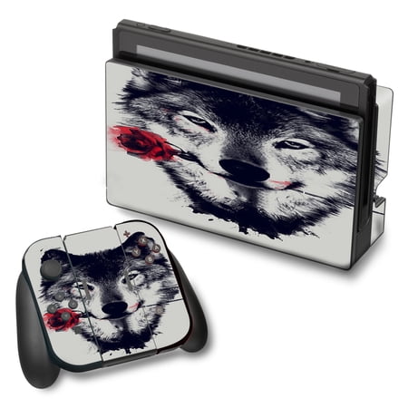 Skin Decal For Nintendo Switch Vinyl Wrap / Wolf With Rose In Mouth
