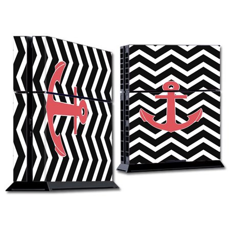 Skin Decal For Ps4 Playstation 4 Console / Black Chevron With Rose Anchor