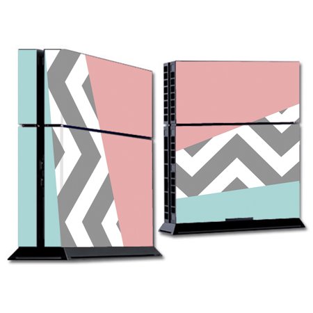 Skin Decal For Ps4 Playstation 4 Console / Pink Teal Gray Chevron Pattern