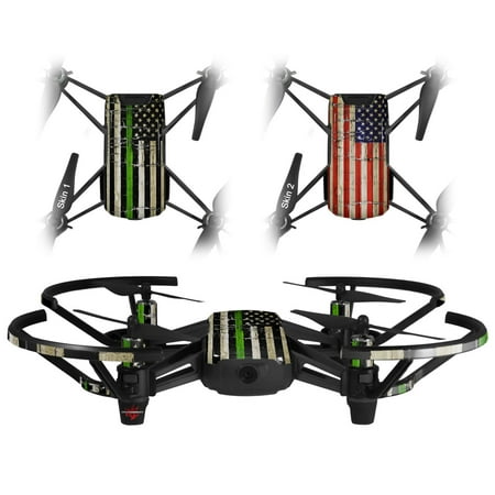 Skin Decal Wrap 2 Pack for DJI Ryze Tello Drone Painted Faded and Cracked Green Line USA American Flag DRONE NOT INCLUDED