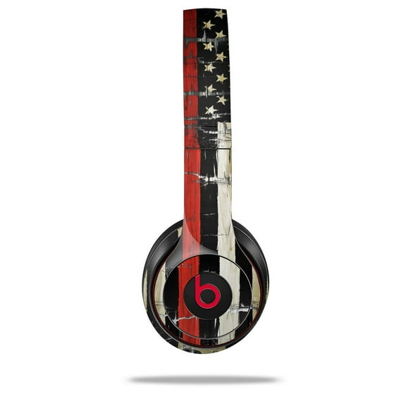 Skin Decal Wrap for Beats Solo 2 and Solo 3 Wireless Headphones Painted Faded and Cracked Red Line USA American Flag (BEATS NOT INCLUDED) by WraptorSkinz