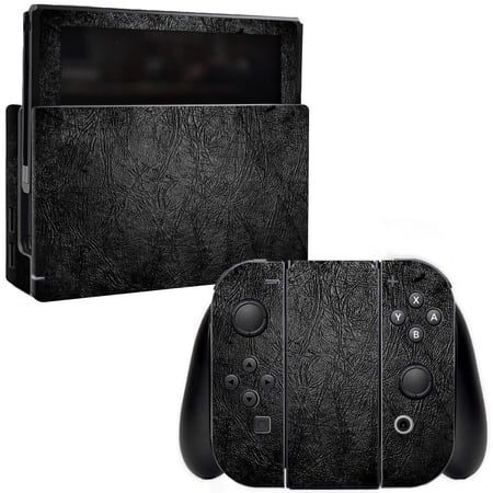 Skin Decal Wrap Compatible With Nintendo Switch Black Leather