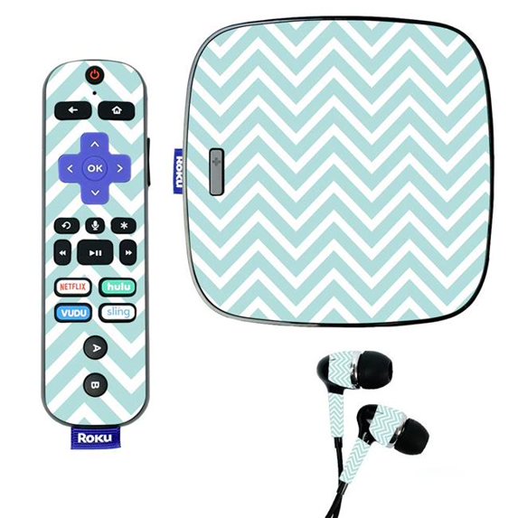 Skin Decal Wrap Compatible With Roku Ultra Sticker Design Aqua Chevron