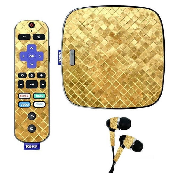 Skin Decal Wrap Compatible With Roku Ultra Sticker Design Gold Tiles