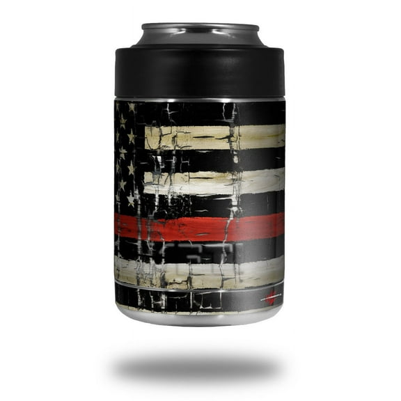 Skin Decal Wrap for Yeti Colster, Ozark Trail and RTIC Can Coolers - Painted Faded and Cracked Red Line USA American Flag (COOLER NOT INCLUDED) by WraptorSkinz