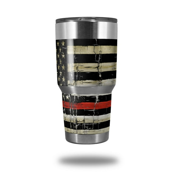 Skin Decal Wrap for Yeti Tumbler Rambler 30 oz Painted Faded and Cracked Red Line USA American Flag ( 30oz TUMBLER NOT INCLUDED )