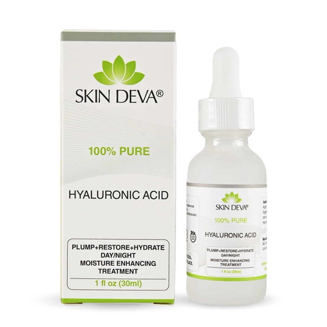 Skin Deva 100% Pure Hyaluronic Acid Day & Night Facial Serum for All Skin Types - Hydrating & Plumping Skincare - 1 fl oz