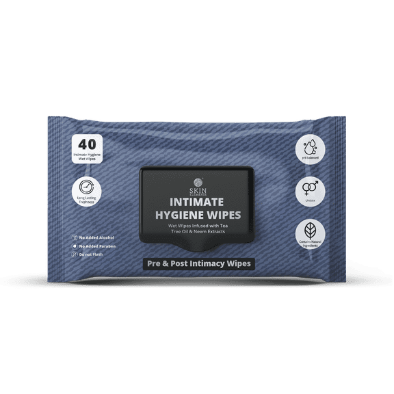 Skin Elements pH Balanced Intimate Wipes with Tea Tree Oil & Neem Extracts | For Pre and Post Intimacy | 40 Count