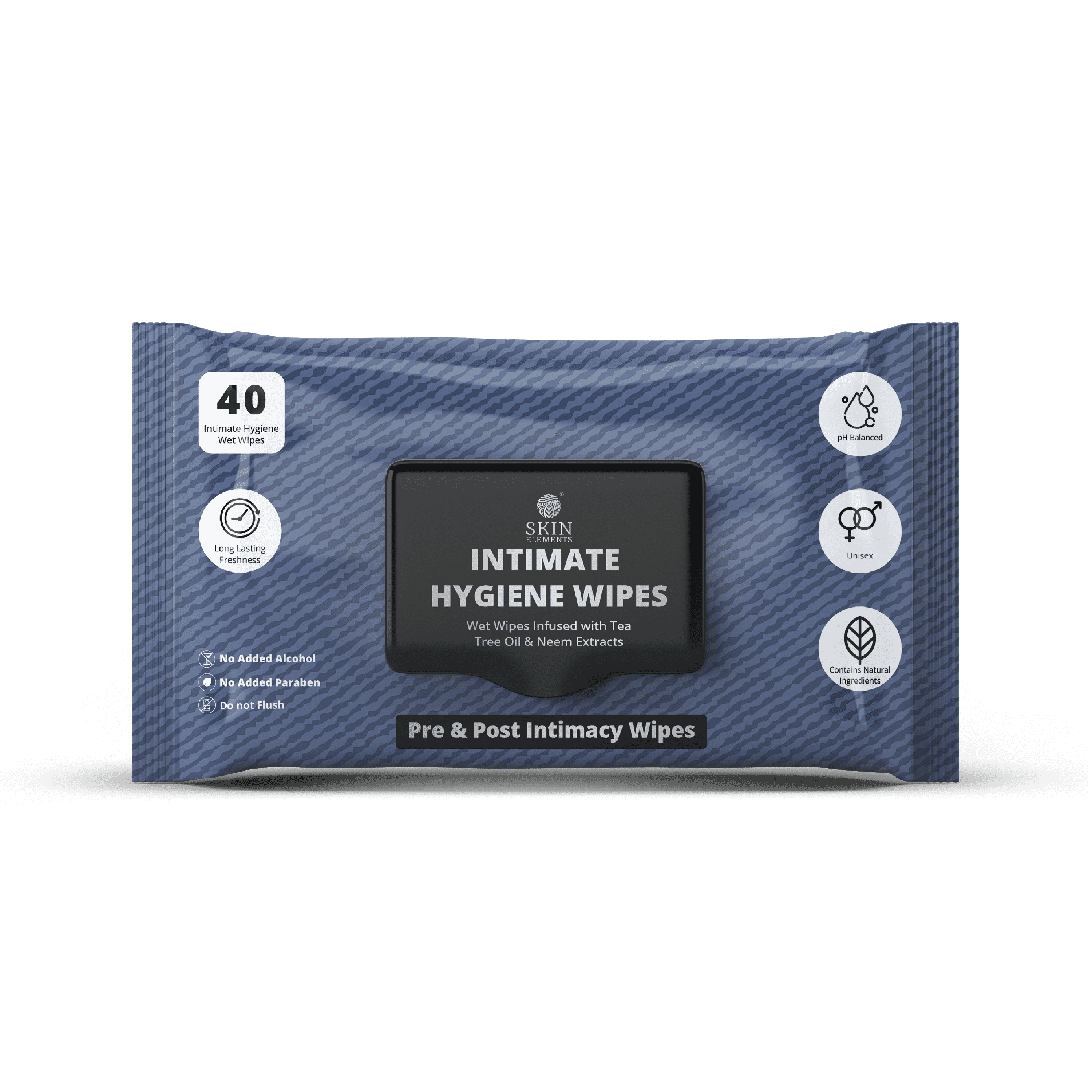Skin Elements Intimate Hygiene Wet Wipes | Unisex | pH balanced Wet Wipes | Tea Tree Oil & Neem Extracts | 40 Intimate Hygiene Wet Wipes | For Pre and Post Intimacy