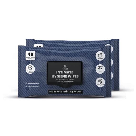 Skin Elements Intimate Hygiene Wet Wipes | Unisex | pH balanced Wipes | Tea Tree Oil & Neem Extracts | 80 Intimate Wet Wipes | Pre and Post Intimacy | Pack of 2