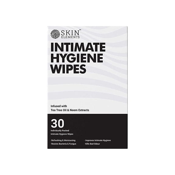 Skin Elements Intimate Hygiene Wipes (Pack of 30) | Prevent Itching, Odor & Allergies | pH Balanced Intimate Wipes with Tea Tree Oil & Neem Extracts