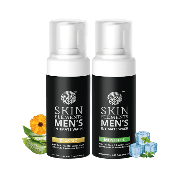 Skin Elements Intimate Wash for Men Combo | Tea Tree Oil & Menthol | pH Balanced Foaming Hygiene Wash | Controls Bad Odor & Sweat | 120 ml | Pack of 2 |