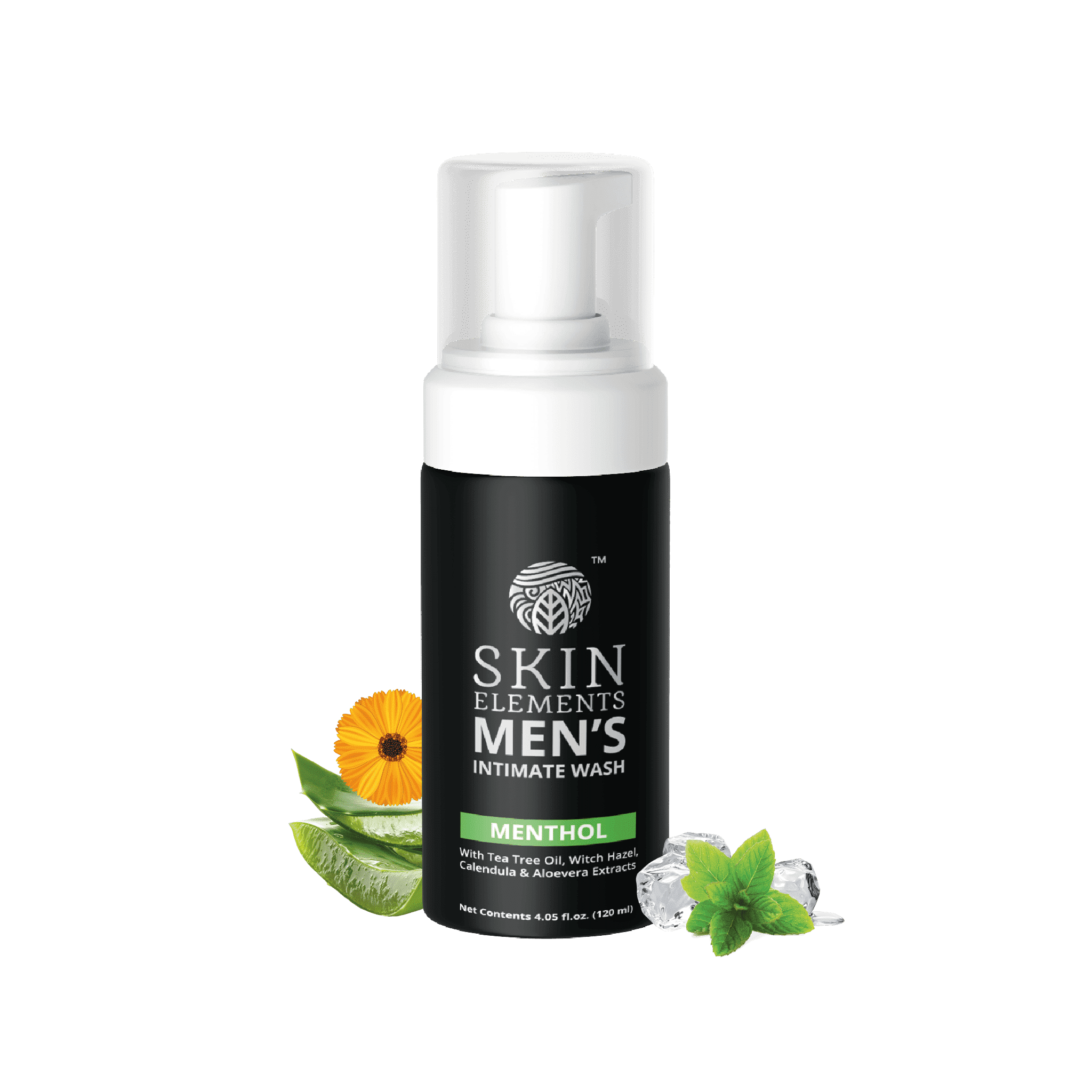 Skin Elements Men's Intimate Wash with Menthol (4.05 fl. oz.), pH Balanced Foaming Intimate Wash, Controls Bad Odor, Soothes and Cools Intimate Area