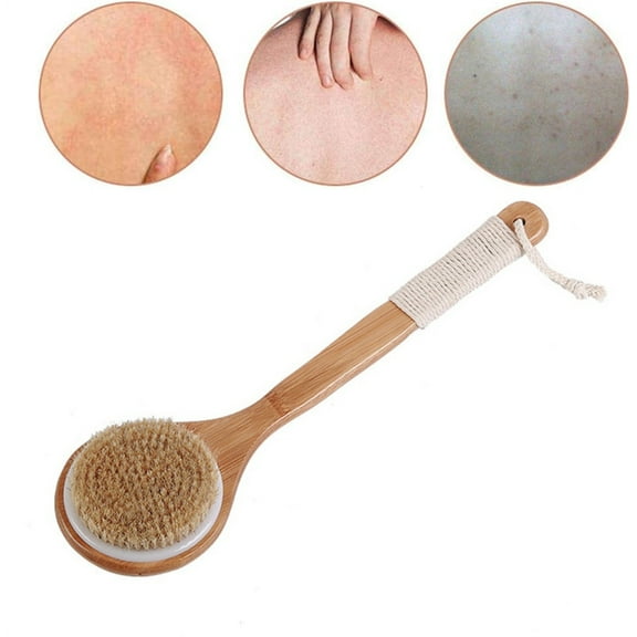 Skin Exfoliating Handled Back Brush,Dry Brushing and Scrubber for Shower for Shower,Natural Bamboo Wood Bristles,for Shower Spa 15.7Inch