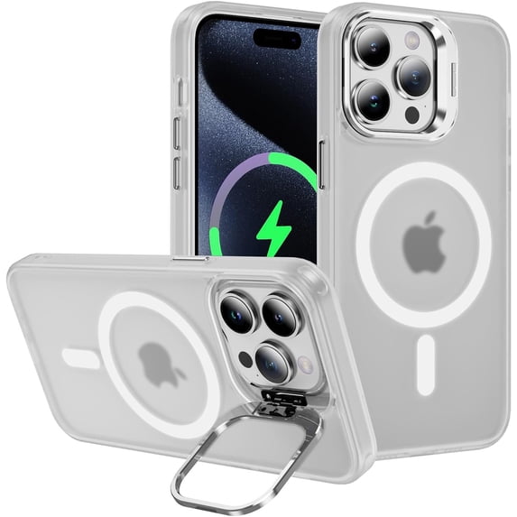 Skin Feel Compatible with iPhone 15 Pro Max Case Build in Kickstand, Compatible with MagSafe, Matte Translucent Slim Protective Anti-Fingerprint Cover (Clear,IP 15 Pro Max)