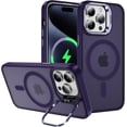 thumbnail image 1 of Skin Feel Compatible with iPhone 15 Pro Max Case Build in Kickstand, Compatible with MagSafe, Matte Translucent Slim Protective Anti-Fingerprint Cover (Dark Purple,IP 15 Pro Max), 1 of 18