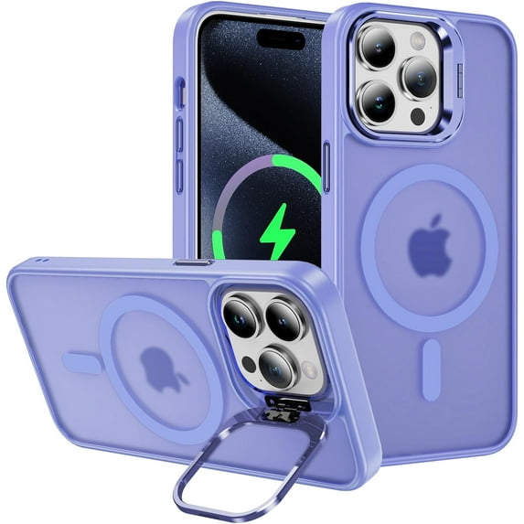 Skin Feel Compatible with iPhone 15 Pro Max Case Build in Kickstand, Compatible with MagSafe, Matte Translucent Slim Protective Anti-Fingerprint Cover (Light Purple,IP 15 Pro Max)