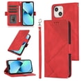 thumbnail image 1 of Skin-Friendly Wallet Case for iPhone 14, Premium PU Leather Shockproof Card Slots Cash Holder Flip Cover with Kickstand Folio Magnetic Clasp Wrist Hand Strap Handbag Case,Red, 1 of 7