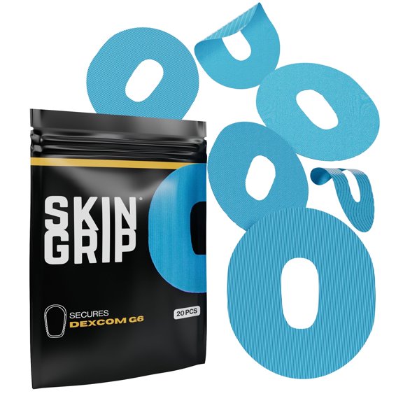 Skin Grip Dexcom G6 Patches - 20 Pack, Waterproof CGM Glucose Monitor Adhesive Covers, Durable Long-Lasting Sensor Patches - Blue