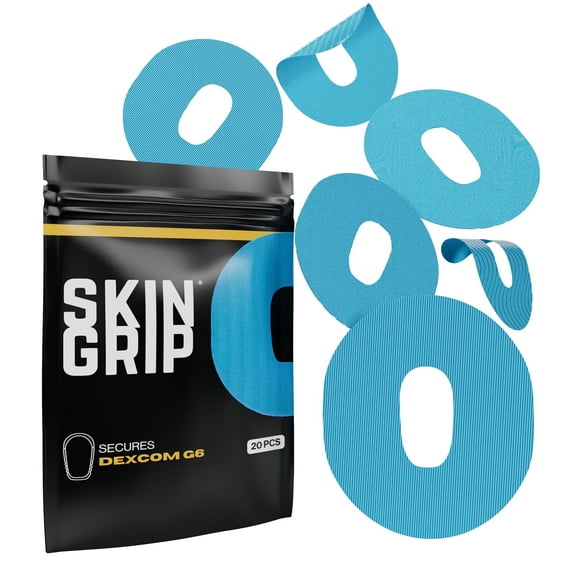 Skin Grip Dexcom G6 Patches - 20 Pack, Waterproof CGM Glucose Monitor Adhesive Covers, Durable Long-Lasting Sensor Patches - Blue
