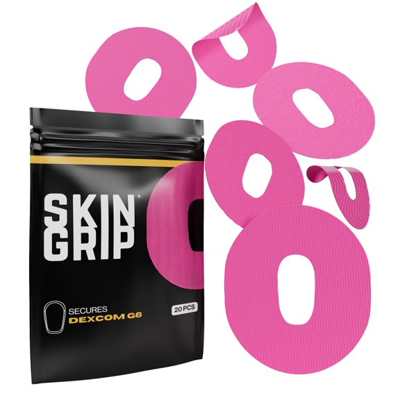 Skin Grip Dexcom G6 Patches - 20 Pack, Waterproof CGM Glucose Monitor Adhesive Covers, Durable Long-Lasting Sensor Patches - Pink
