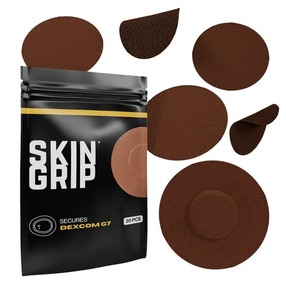 Skin Grip Dexcom G7 & Stelo Patches - 20 Pack, Waterproof CGM Glucose Monitor Adhesive Covers, Durable Long-Lasting Sensor Patches - Chocolate