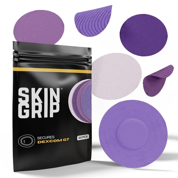 Skin Grip Dexcom G7 & Stelo Patches - 20 Pack, Waterproof CGM Glucose Monitor Adhesive Covers, Durable Long-Lasting Sensor Patches - Purple