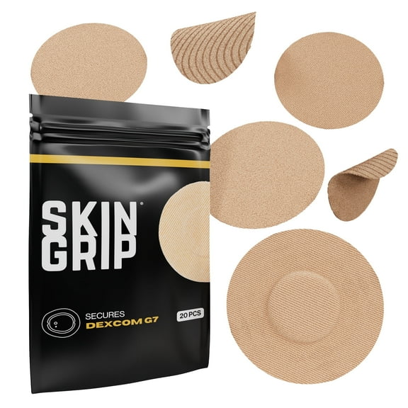 Skin Grip Dexcom G7 & Stelo Patches - 20 Pack, Waterproof CGM Glucose Monitor Adhesive Covers, Durable Long-Lasting Sensor Patches - Tan