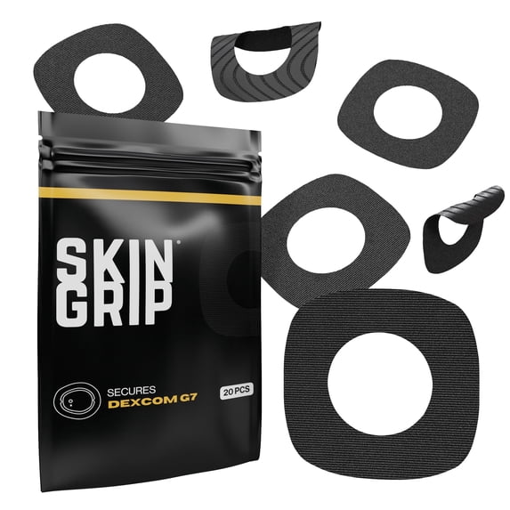 Skin Grip Dexcom G7 & Stelo Patches with Sensor Cut-Out Hole - 20 Pack, Waterproof CGM Glucose Monitor Adhesive Covers, Durable Long-Lasting Patches - Black