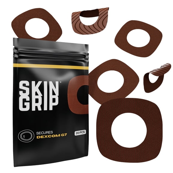Skin Grip Dexcom G7 & Stelo Patches with Sensor Cut-Out Hole - 20 Pack, Waterproof CGM Glucose Monitor Adhesive Covers, Durable Long-Lasting Patches - Chocolate