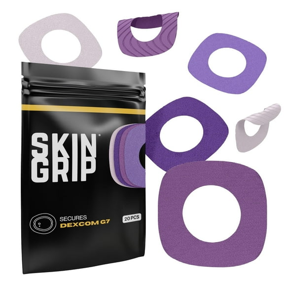 Skin Grip Dexcom G7 & Stelo Patches with Sensor Cut-Out Hole - 20 Pack, Waterproof CGM Glucose Monitor Adhesive Covers, Durable Long-Lasting Patches - Purple