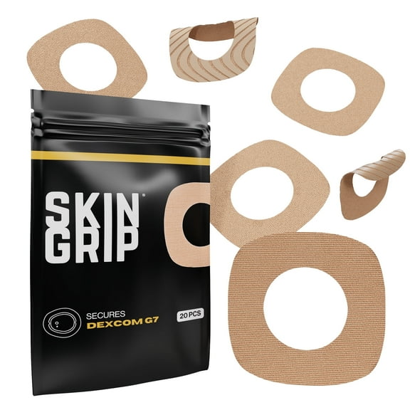 Skin Grip Dexcom G7 & Stelo Patches with Sensor Cut-Out Hole - 20 Pack, Waterproof CGM Glucose Monitor Adhesive Covers, Durable Long-Lasting Patches - Tan
