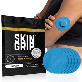 Skin Grip Freestyle Libre 2 & Lingo Patches - 20 Pack, Waterproof CGM Glucose Monitor Adhesive Covers, Durable Long-Lasting Sensor Patches - Blue