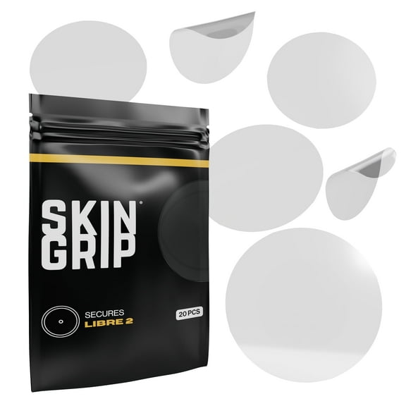 Skin Grip Freestyle Libre 2 & Lingo Patches - 20 Pack, Waterproof CGM Glucose Monitor Adhesive Covers, Durable Long-Lasting Sensor Patches - Clear